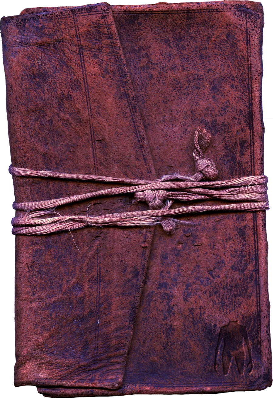 An old leather-bound book tied with string